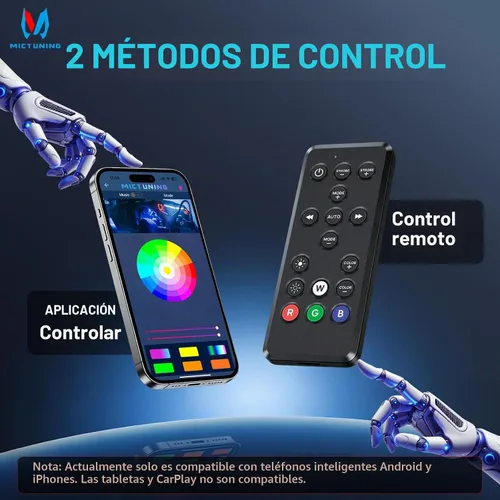 Vista 2 de MICTUNING Q1 RGBW Luces LED Rock, 4 Módulos de Color Puro Underglow Neón Iluminación Multicolor con Kit de Interruptor de Cableado, Controlador