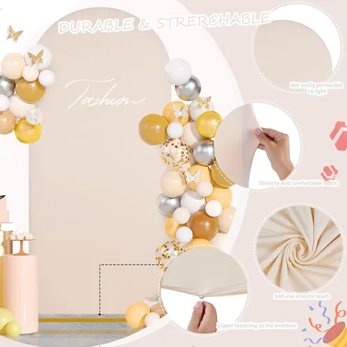 Vista 4 de SoarDream Cubierta de telón de fondo de arco de elastano beige ajustada 5 pies, cubierta de arco de boda globo con parte superior redonda, tela