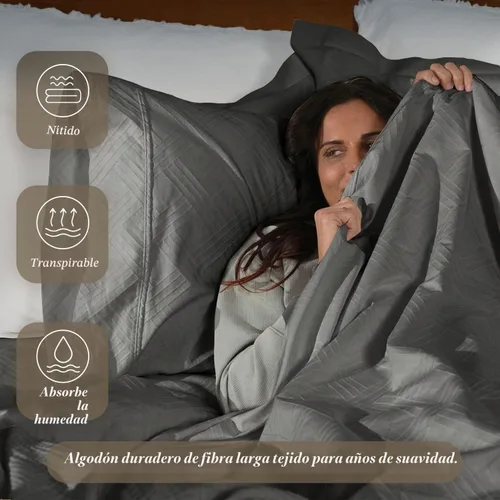 Vista 3 de Threadmill Sábanas para Cama Individual – 800 Número de Hilos Jacquard Celine Gris Oscuro, 100% Algodón Natural Juego de Cama de 3 Piezas a Rayas