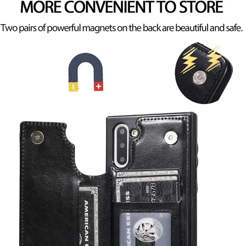 Vista 5 de Diseño para Samsung Galaxy Note 10 con protector de pantalla de vidrio templado ranura para tarjeta de crédito, billetera de cuero PU fundas