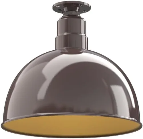 Vista 54 de Steel Lighting Co. Colgante de cuenco rosa Lámpara montada en el techo Cúpula de 15 pulgadas vástago de 12 pulgadas Estilo granero de acero