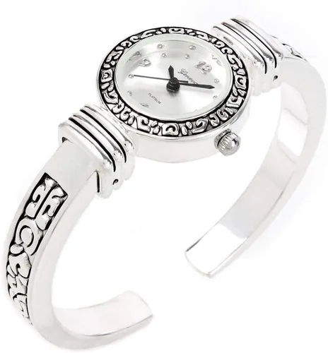 Vista 2 de STC Reloj de pulsera decorado estilo occidental plateado para mujer