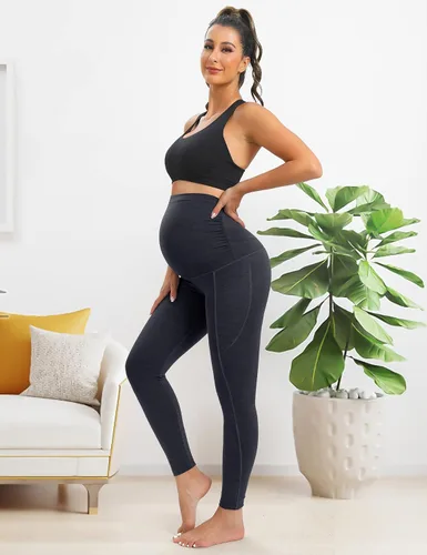 Vista 5 de Heathyoga Leggings de maternidad con bolsillos, leggings de embarazo para mujer, leggings de entrenamiento de maternidad, pantalones de yoga