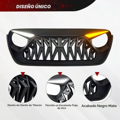 Vista 4 de Parrilla delantera compatible con Jeep Wrangler JL JLU Gladiator JT 2018