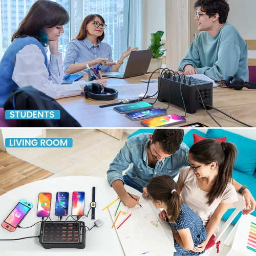 Vista 9 de Estación de carga USB C para múltiples dispositivos, bloque de cargador de 150 W y 30 puertos para teléfono celular iPad, múltiples regletas