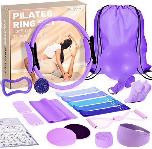 Vista 8 de Pilates Ring Set for Women, Pilates Set with Magic Circle, Ball and Resistance Bands, Pilates Kit for Home Workout, Pilates Equipment Set for