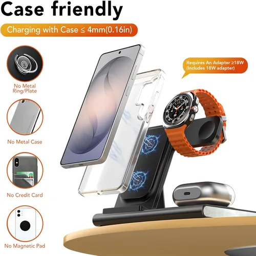 Vista 4 de Cargador inalámbrico para Samsung Galaxy Watch 9/Ultra2, luz nocturna 2-Negro