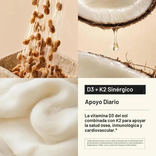 Vista 3 de Vitamina D3 + K2 con aceite de coco – D3 10,000 UI y K2 (MK-7) 200 mcg Apoyo de alta potencia 2 en 1 para la salud ósea e inmune Fácil de tragar