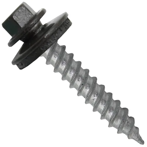 Vista 132 de 12 tornillos para techos de metal gris ABC de 1-1/2 pulgadas, cabezal de arandela hexagonal, arranque automático/roscado, arandela EPDM. 1 bolsa
