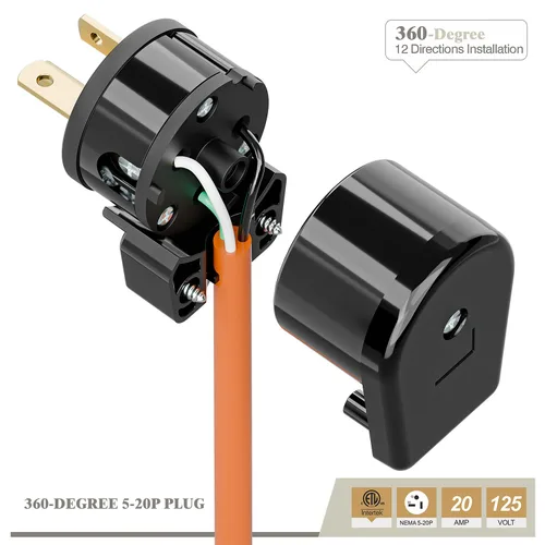 Vista 6 de Enchufe de CA macho de 3 clavijas de EE. UU., ángulo recto, ETL Nema 5-20P, 3 polos rewirable, 20A 125V USA 3Pin Conector de CA, enchufe giratorio