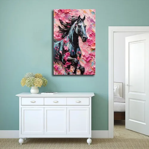 Vista 4 de Fyzuf Arte de pared de caballo pintura al óleo sobre lienzo, póster de caballo cubismo colorido de caballos lindos caballos estéticos, póster