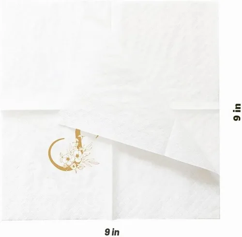 Vista 3 de SharkBliss Servilletas de cóctel con monograma, paquete de 50 servilletas de papel desechables con monograma personalizado de letra S dorada