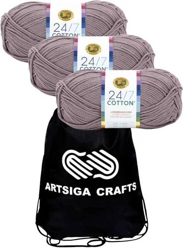 Vista 10 de Lion Brand 24/7 Algodón Blanco 761-100 (6-Carrillos - Mismo Lote de Tinta) Hila Gruesa Media #4 de Algodón para Crochet y Tejido con Bolsa