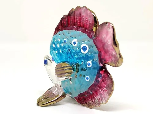 Vista 3 de Figuras en miniatura de peces animales pintados a mano, arte de vidrio soplado, decoración de regalo coleccionable, V1 azul y rojo