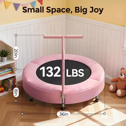 Vista 7 de BCAN SP1 36'' Kids Toddler Trampoline Indoor, Foam Handle FED Fitness Rosa-Clásico