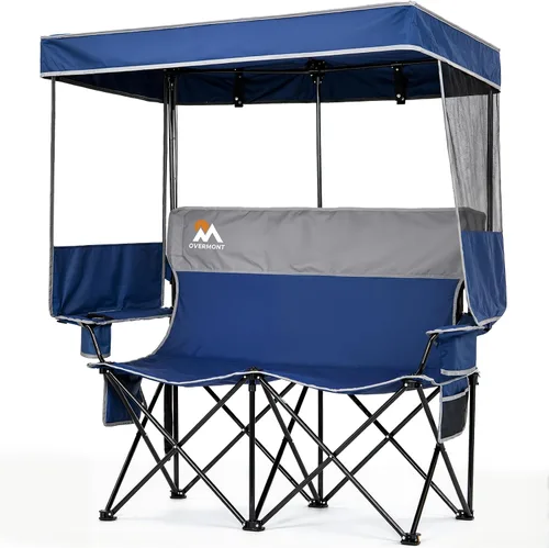 Vista 10 de Overmont Camping Chair with Canopy - Folding Chair with Adjustable Sunshade Full Sun Protection, Reinforced 600D Fabric, Cup Holder, Portable for