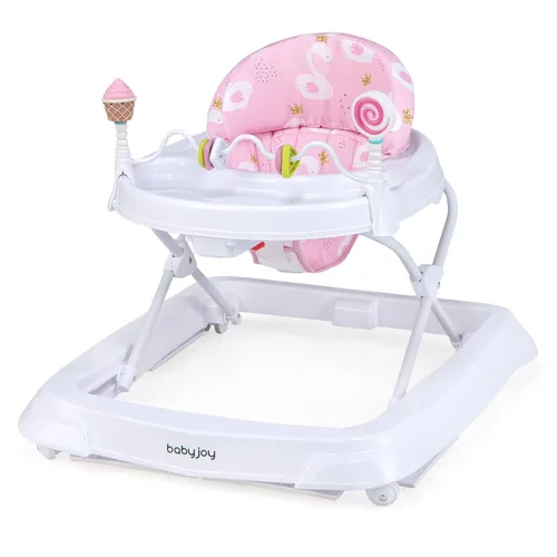 Vista 12 de BABY JOY Andador de bebé plegable, andador de actividades con altura ajustable, bandeja grande y juguetes removibles, andador de bebé con ruedas Azul
