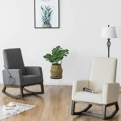 Vista 5 de GIANTEX Mecedora tapizada para sala de estar con respaldo y asiento acolchados, base de madera, mecedora para guardería, oficina en casa y uso Gris