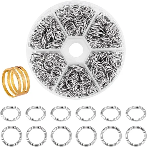 Vista 12 de PandaHall Elite, 1 caja, anillos de acero inoxidable de 4 mm - 10 mm de diámetro, calibre 18