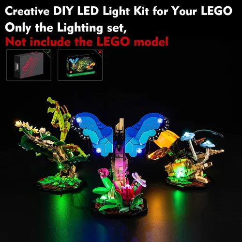 Vista 4 de LocoLee Kit de luces LED para LEGO The Insect Collection 21342 Ideas Bugs, accesorios de iluminación compatibles con LEGO Nature 21342 Butterfly Set