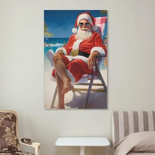 Vista 7 de LohxA Weihnachtsmann Im Urlaub - Descarga digital para Festliches Wand-Dekor - Druckbares Weihnachts-Ölge - Póster de pared en lienzo