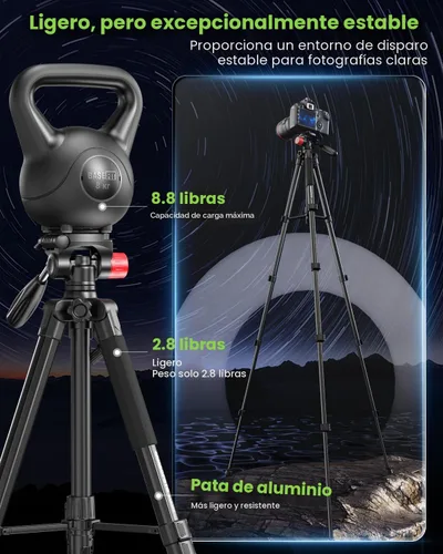 Vista 2 de CAMBOFOTO Trípode de 74" de aluminio profesional resistente para cámara sin espejo/DSLR/teléfono celular/cámara de video, con soporte y bolsa