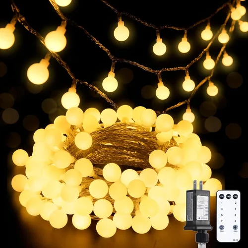 Vista 13 de JMEXSUSS Luces de Cuerda de Globo, Luces de Navidad Rojas y Blancas, Enchufe de 100 LED Globe String Lights Plug in with Remote, 33 ft 8 Modes