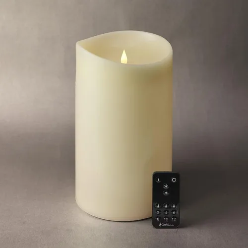 Vista 16 de Juego de velas sin llama Softflame - 5,7 cm x 10,7 cm, blanco, set de 2 - Vela de pilar con llama parpadeante y en movimiento, incluye control