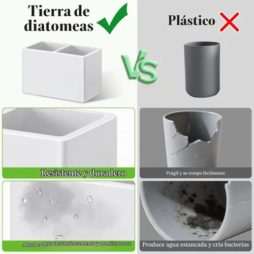 Vista 4 de Luxspire - Porta cepillo de dientes de diatomita, 2 ranuras, color gris claro