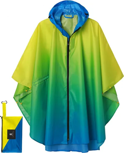 Vista 12 de SaphiRose Rain Poncho Jacket Coat Hooded for Adults with Pockets Gradiente Borgoña