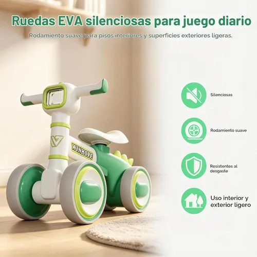 Vista 7 de WinHope Dinosaur Baby Balance Bike for 1 Year Old, Lights & Music Verde