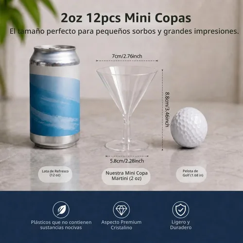 Vista 2 de Yinkin 12 Tazas y 12 Cucharas Vasos de Martini de Plástico Desechables Vasos de Cóctel Mini Tazas de Plástico para Martini Postre PVC Shot