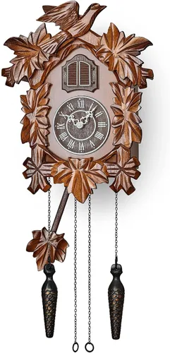 Vista 11 de TIMEGEAR Reloj de cuco con modo nocturno, decoraciones talladas a mano y péndulo oscilante (azul)