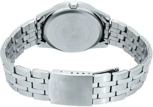 Vista 4 de Casio MTP1335D-2A2 Reloj analógico de acero inoxidable para hombre con esfera negra y fecha de día
