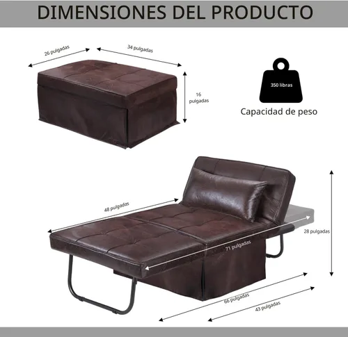 Vista 2 de BIGSYY Sofá Cama, 4 en 1 Otomana Plegable Multifunción de Lino Transpirable Cama Sofá con Respaldo Ajustable Silla Convertible Moderna para Sala