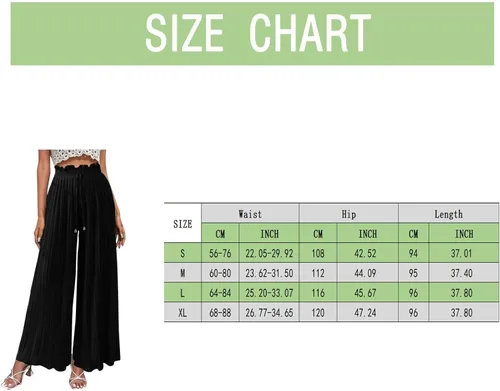 Vista 3 de XINSHIDE Pantalones plisados para mujer pantalones palazzo de pierna ancha pantalones largos de verano casuales con cordón y cintura alta