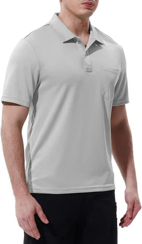 Vista 2 de TBMPOY Polo para hombre con bolsillo, manga corta, secado rápido, informal, para deportes al aire libre