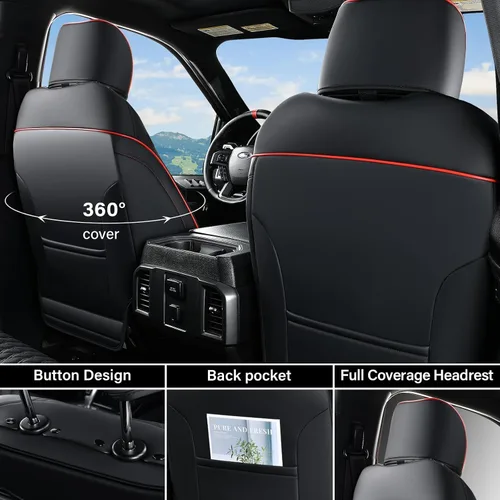 Vista 26 de Coverado Juego completo de fundas de asiento de ajuste personalizado para Chevy Silverado/GMC Sierra 2014-2018 1500, 2015-2019 2500HD 3500HD Negro