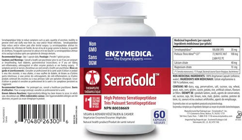 Vista 2 de Enzymedica, SerraGold, apoya la recuperación, sistema inmunológico y cardiovascular, suplemento natural, 60
