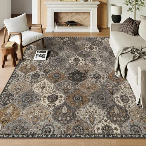 Vista 9 de Lahome - Alfombra marroquí antideslizante y lavable, pequeña alfombra oriental para dormitorio, cocina, entrada, baño, entrada, 61 x 91 cm, crema
