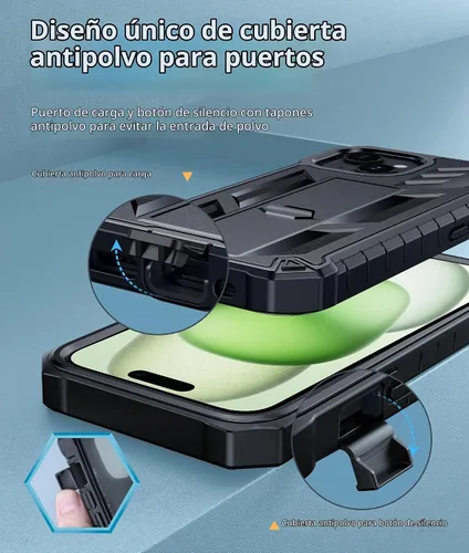 Vista 7 de FNTCASE Funda para iPhone 15 con clip para cinturón y protector de pantalla Negro