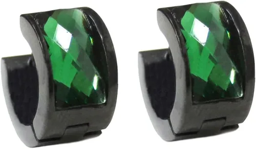 Vista 10 de Aretes de aro de acero inoxidable con cristal multicolor negro para hombres y mujeres