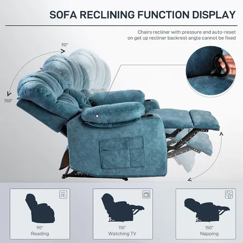 Vista 12 de Silla reclinable moderna ergonómica para sala de estar, sofá individual, con relleno de espuma, 2 portavasos y bolsillo lateral