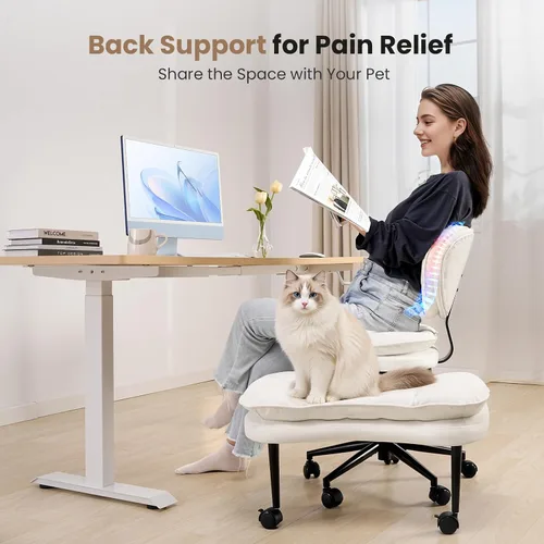 Vista 5 de HOMRELEXA Silla de oficina con patas cruzadas, silla de escritorio ergonómica cruzada en nube, silla de meditación con ruedas, asiento ajustable