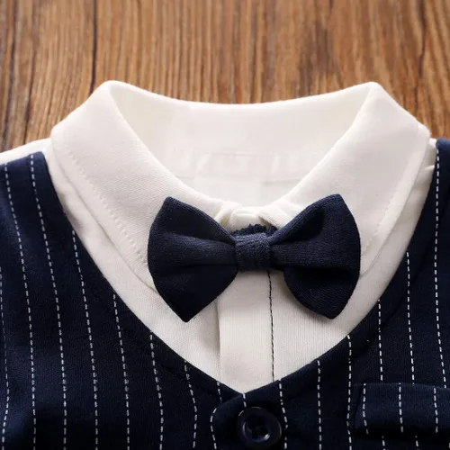Vista 4 de PATPAT Mameluco de caballero para bebés y niños con pajarita para recién nacido, traje formal para bebé, ropa para recién nacido-12 meses