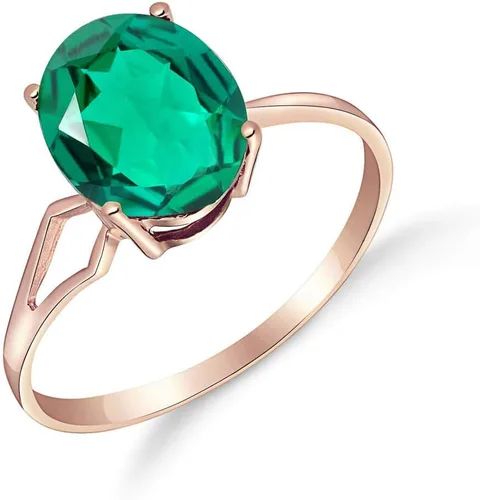 Vista 3 de Galaxy Gold GG Anillo solitario de oro rosa sólido de 14 quilates de 1.90 quilates con esmeralda vibrante genuina de corte brillante, aniversario