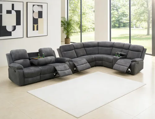 Vista 47 de Juego de sofá seccional reclinable manual, juegos de muebles de sala de estar, sofá seccional en forma de L y 2 sillas, cómodo sofá reclinable