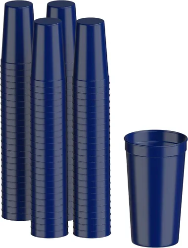 Vista 93 de PartyPrints Paquete de 100 vasos de plástico en blanco reutilizables de 10 a 12 onzas, vasos de estadio a granel, sin BPA, aptos para lavavajillas