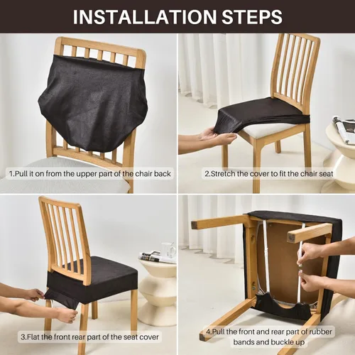 Vista 6 de SearchI Juego de 2 fundas de asiento elásticas para sillas de comedor, suaves, extraíbles y lavables, para sillas de comedor, protector de asiento