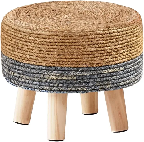 Vista 7 de Wimarsbon Reposapiés Otomán Rectangular de Hierba Marina Natural Reposapiés Pouf Otomanes con Patas de Madera Tejido a Mano Taburete Escalón